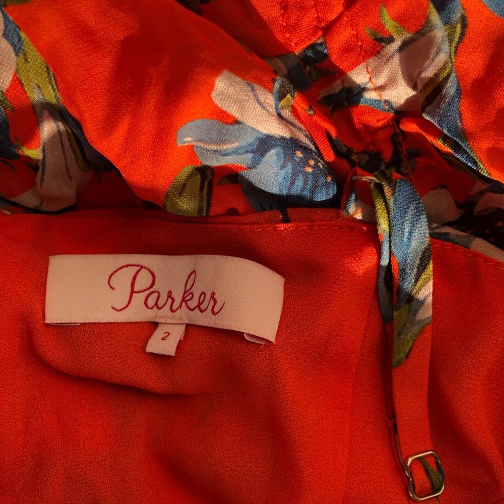 Parker Julie Dress Amber Blooms Floral Mini Silk Orange - Picture 4 of 6